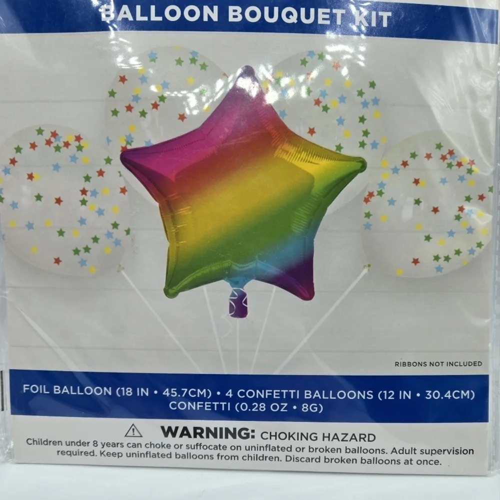 321 Party! Foil Rainbow Star & Latex Balloon Bouquet Kit, 5 pc